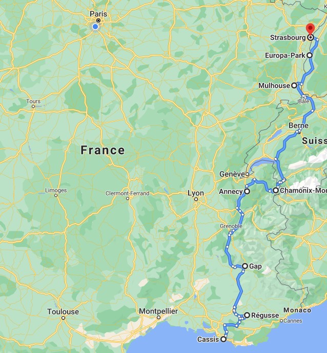 Itinéraire de notre voyage en France