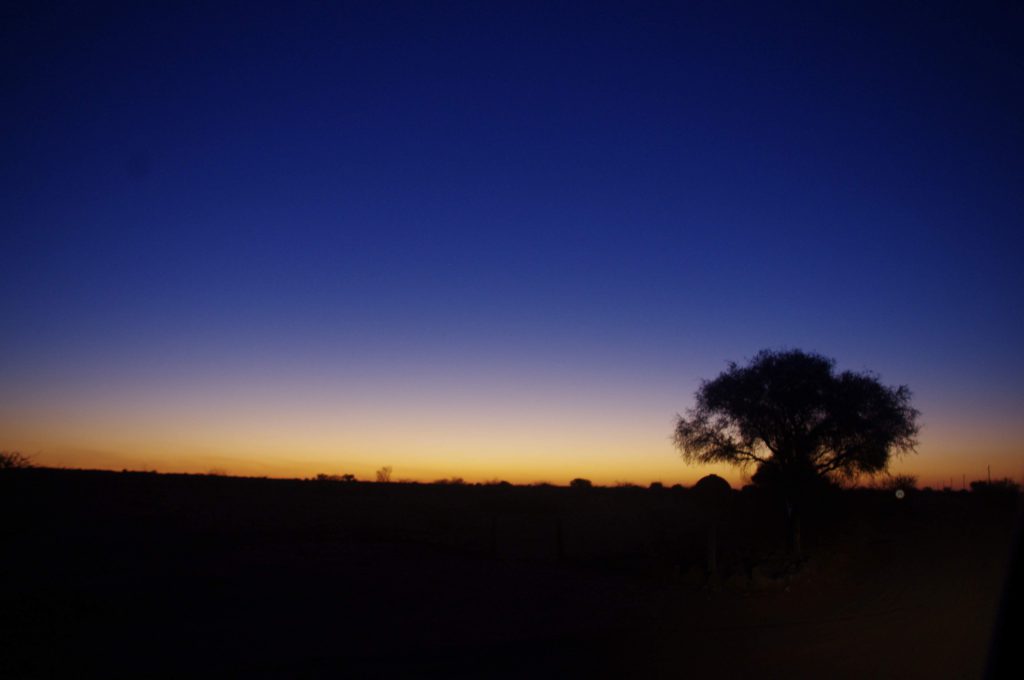 Coucher de soleil sur le Kalahari